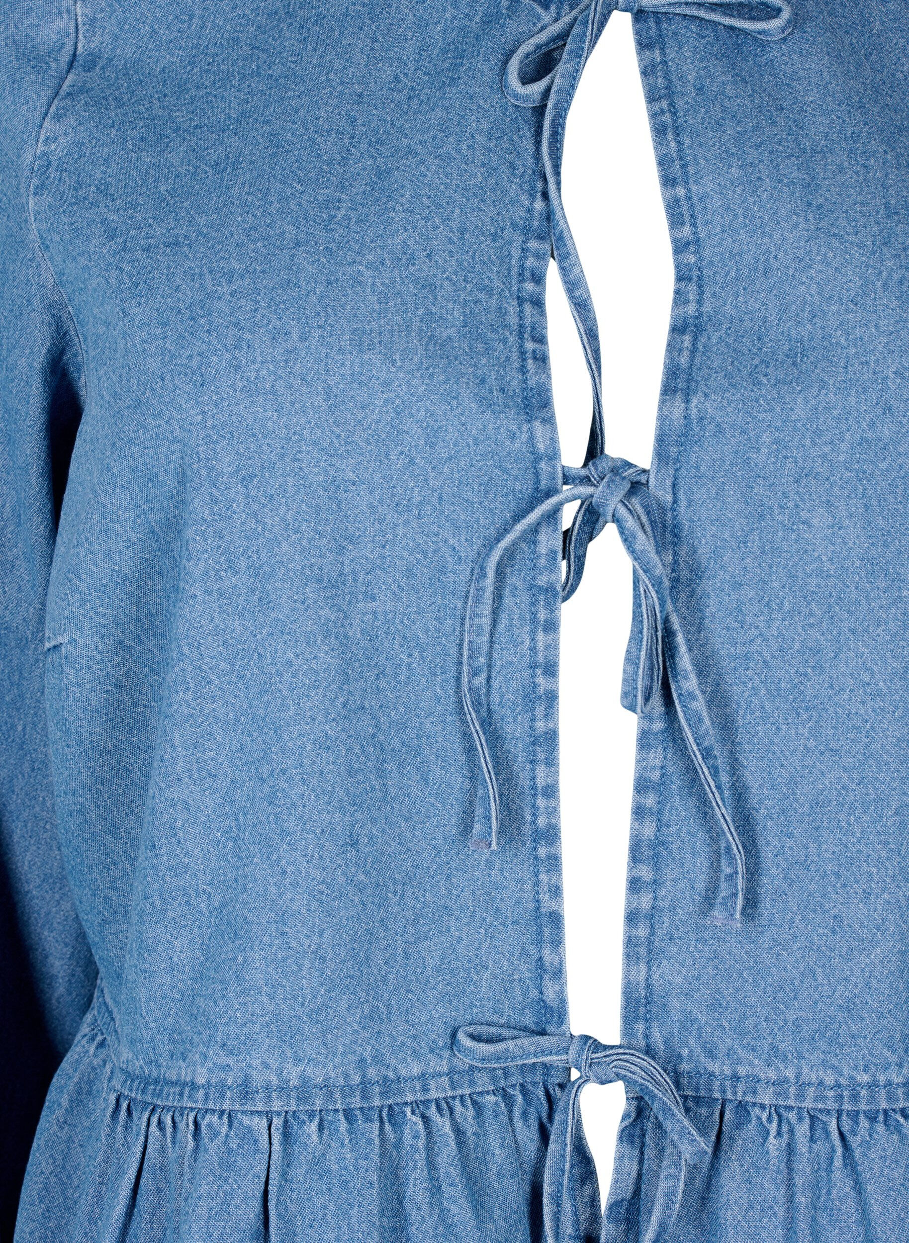ZizziPeplum denimblus med knytband, Light Blue Denim, Packshot image number 2