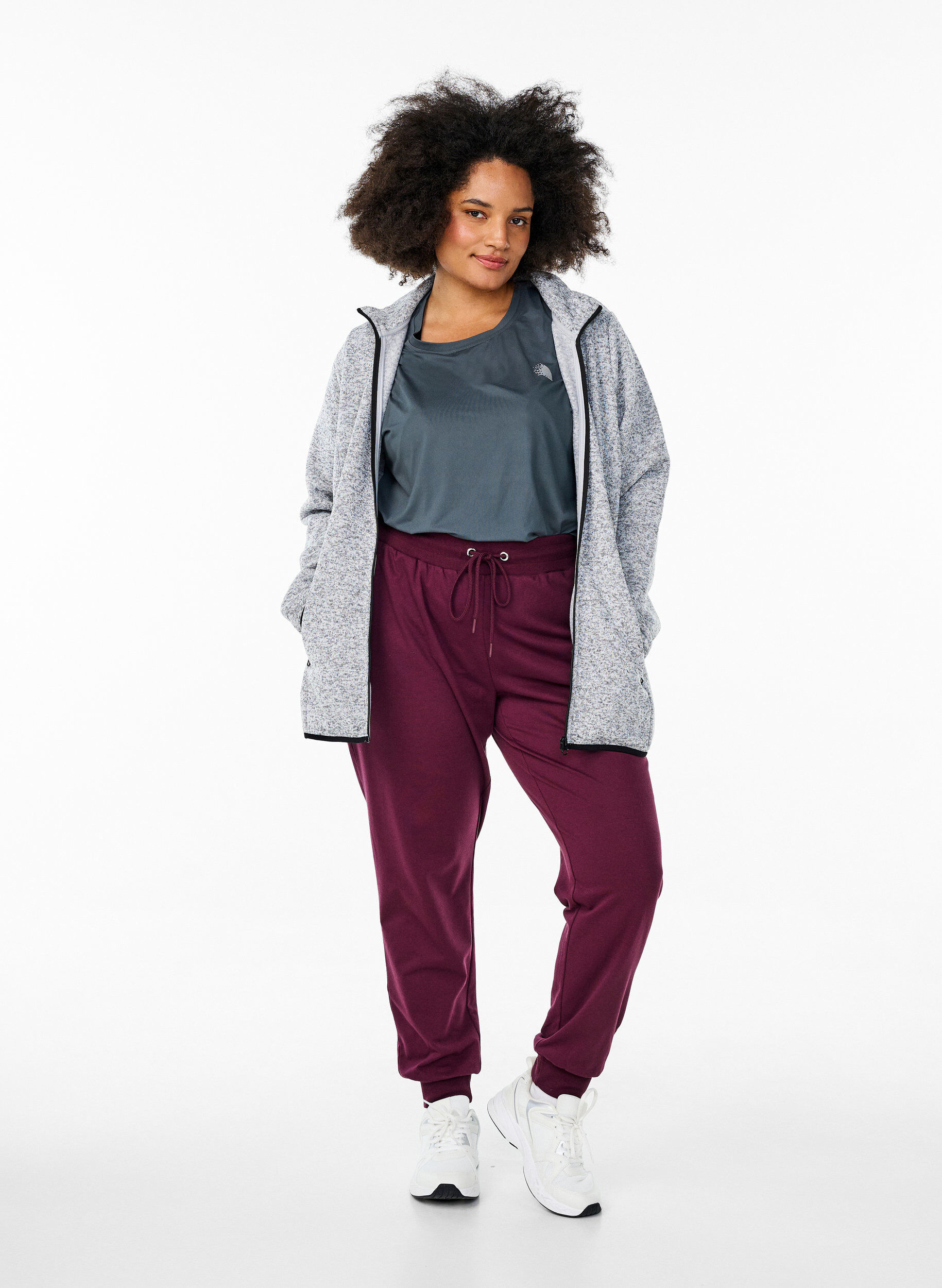 ZizziJerseykofta med h&ouml;g krage och dragkedja, Gr&aring;, Model image number 1