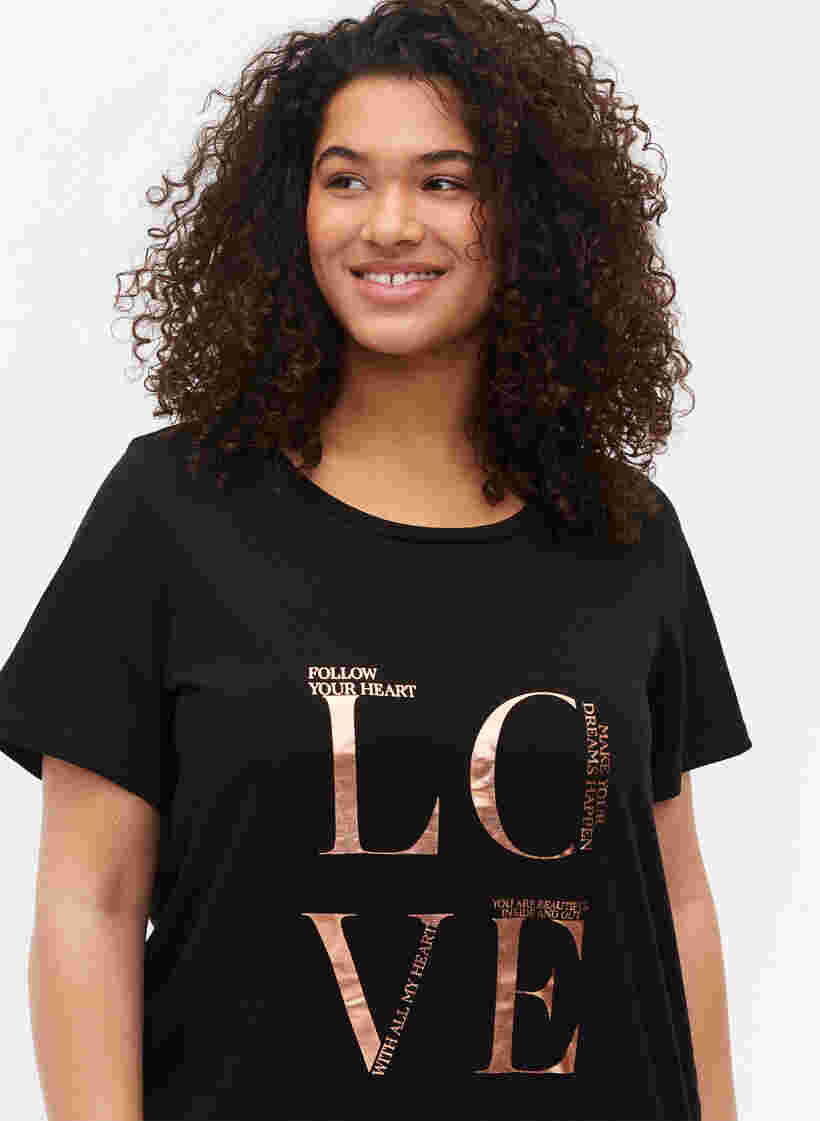 T-shirt i bomull med tryck, Black W. Love , Model image number 2