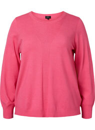Enfärgad stickad tröja med ribbade detaljer, Hot Pink Mel.
