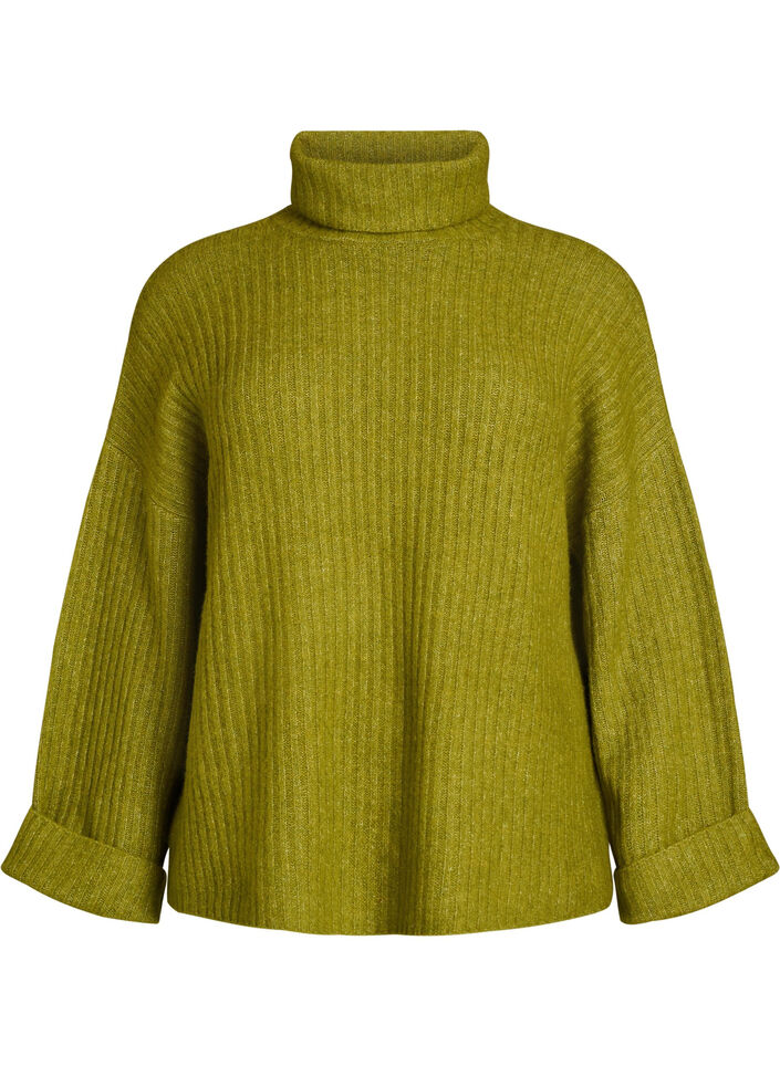 Stickad topp med polokrage, Gr&ouml;n, Packshot image number 0