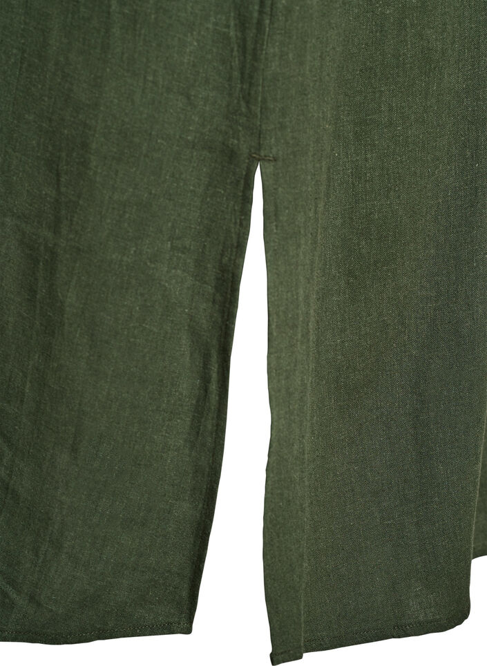 Skjortkl&auml;nning i linne och viskos med korta &auml;rmar, Gr&ouml;n, Packshot image number 3