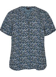 V-ringad blus med korta &auml;rmar, Bl&aring;