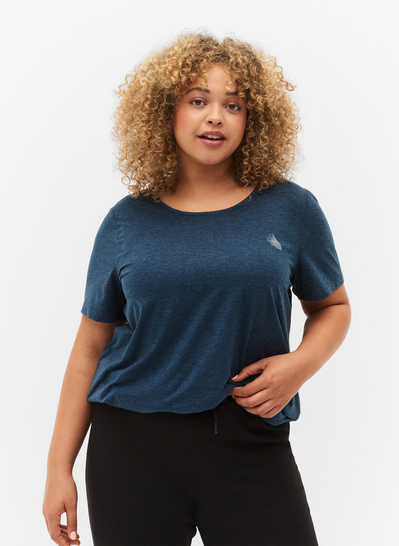 Melerad tränings t-shirt med rund hals, Night Sky Mel., Model image number 0