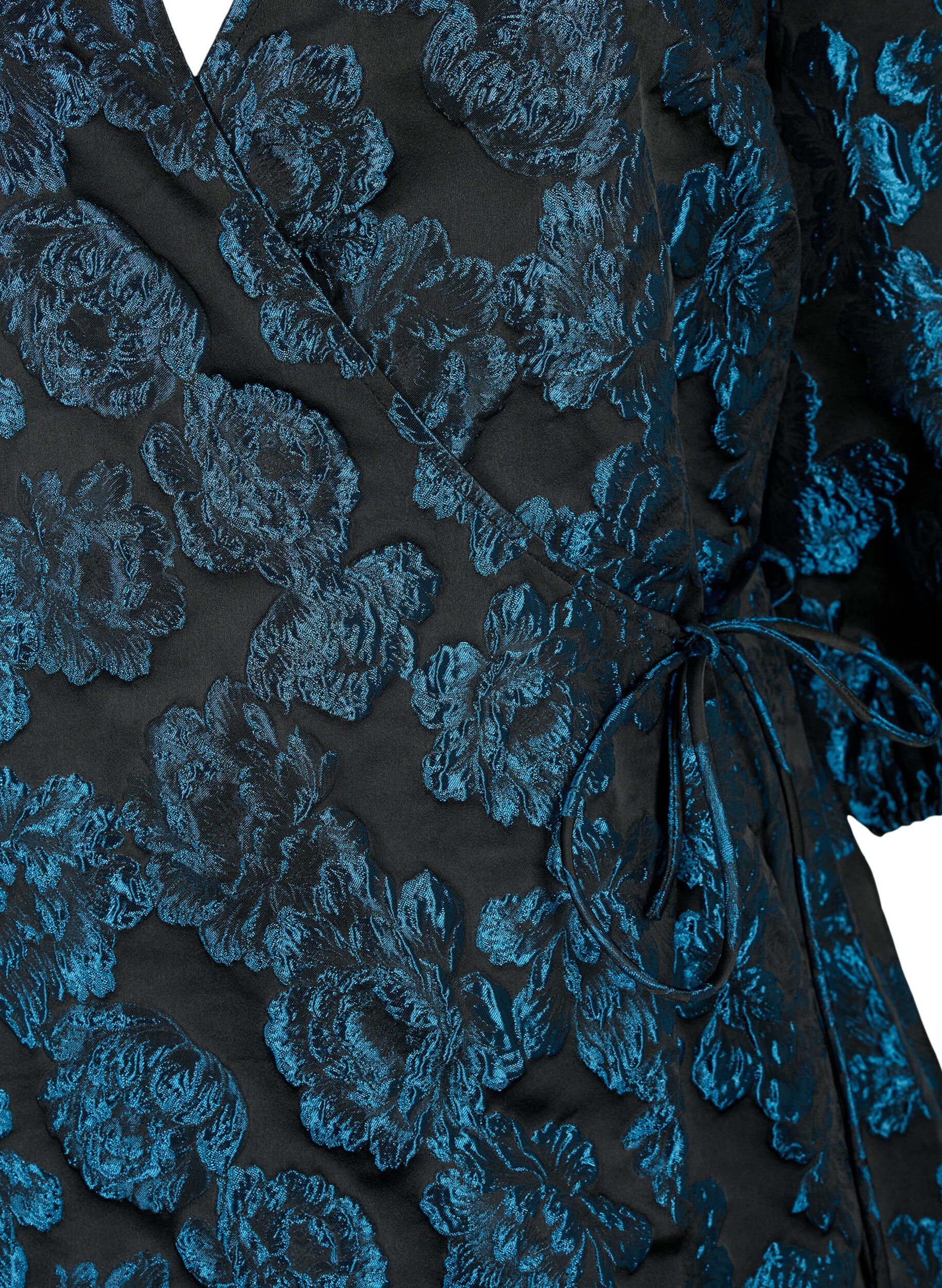 ZizziOmlottkl&auml;nning i jacquard med 3/4 &auml;rmar, Black Blue, Packshot image number 2