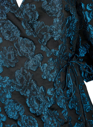 Omlottklänning i jacquard med 3/4 ärmar, Black Blue, Packshot image number 2