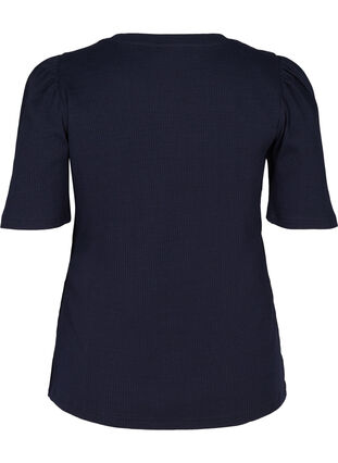 Ribbad t-shirt med korta puffärmar, Night Sky, Packshot image number 1