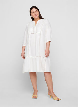 A-linjeformad klänning i bomull, Bright White, Model image number 2