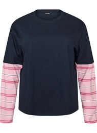 T-shirt med sportig lager-p&aring;-lager-look, Bl&aring;