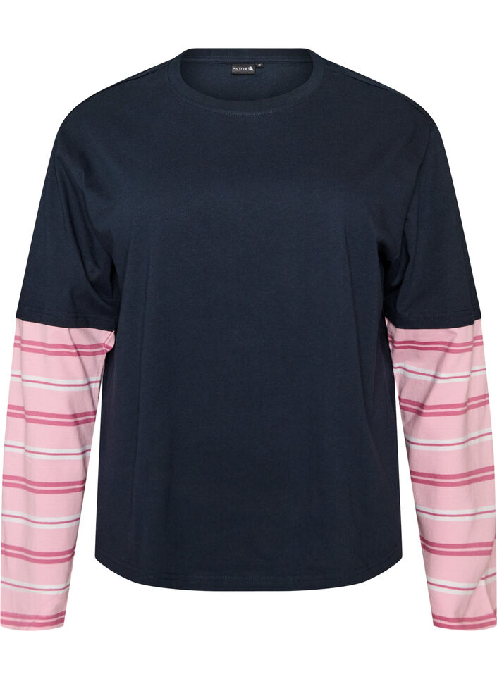 T-shirt med sportig lager-p&aring;-lager-look, Bl&aring;, Packshot image number 0