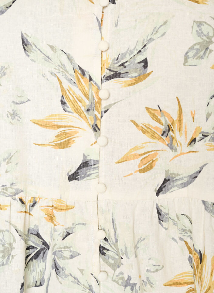 Blus i linne och viskos med v-ringning och kn&auml;ppning, Vit, Packshot image number 2