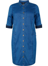 Skjortklänning i denim med 3/4-ärmar, Blue denim