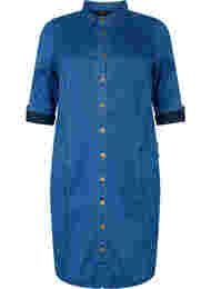 Skjortklänning i denim med 3/4-ärmar, Blue denim