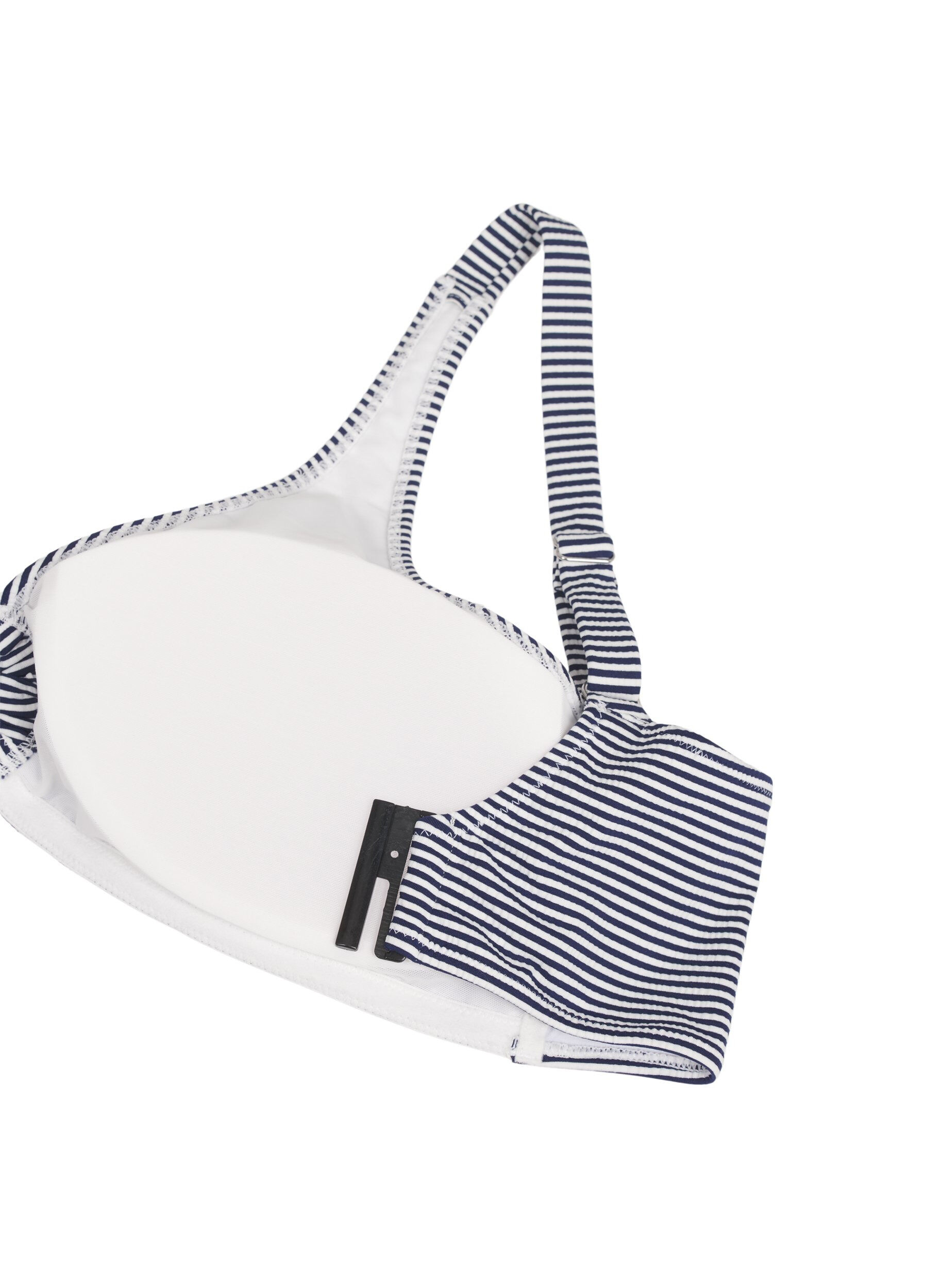 Zizzi Bikinitopp med randig textur och ringdetalj, Bl&aring;, Packshot image number 3