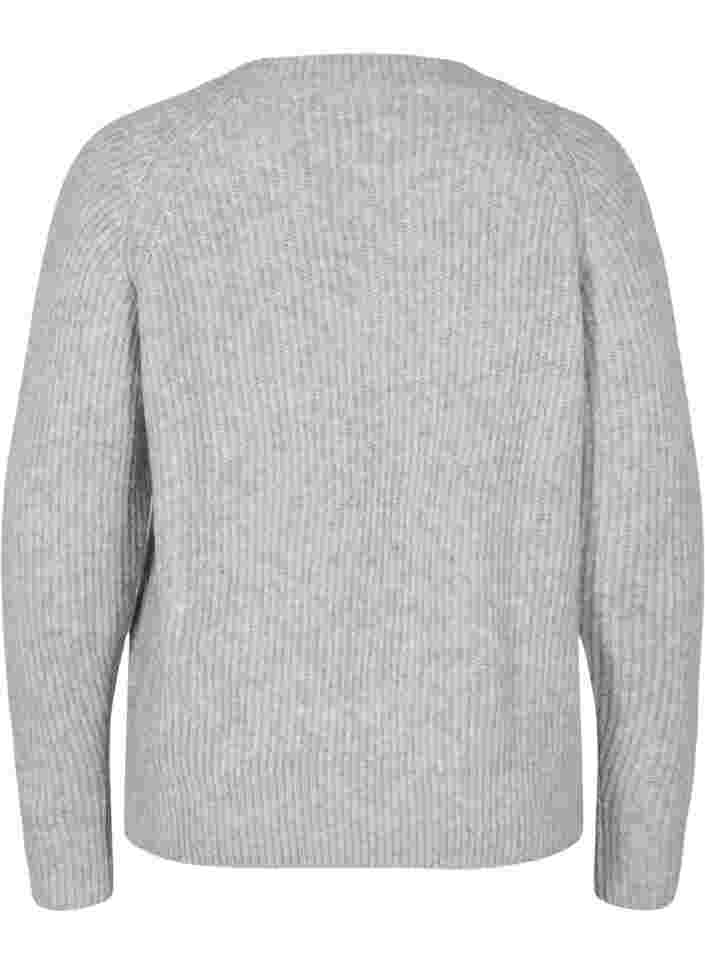 Melerad stickad tröja med pärlknappar, Light Grey Melange, Packshot image number 1