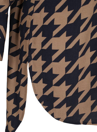 Lång, mönstrad viskosskjorta, Brown Houndsthooth, Packshot image number 3