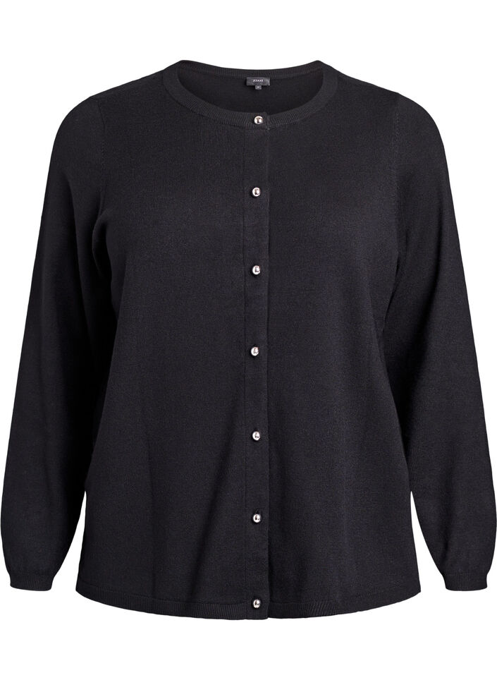 Cardigan med runda knappar, Svart, Packshot image number 0