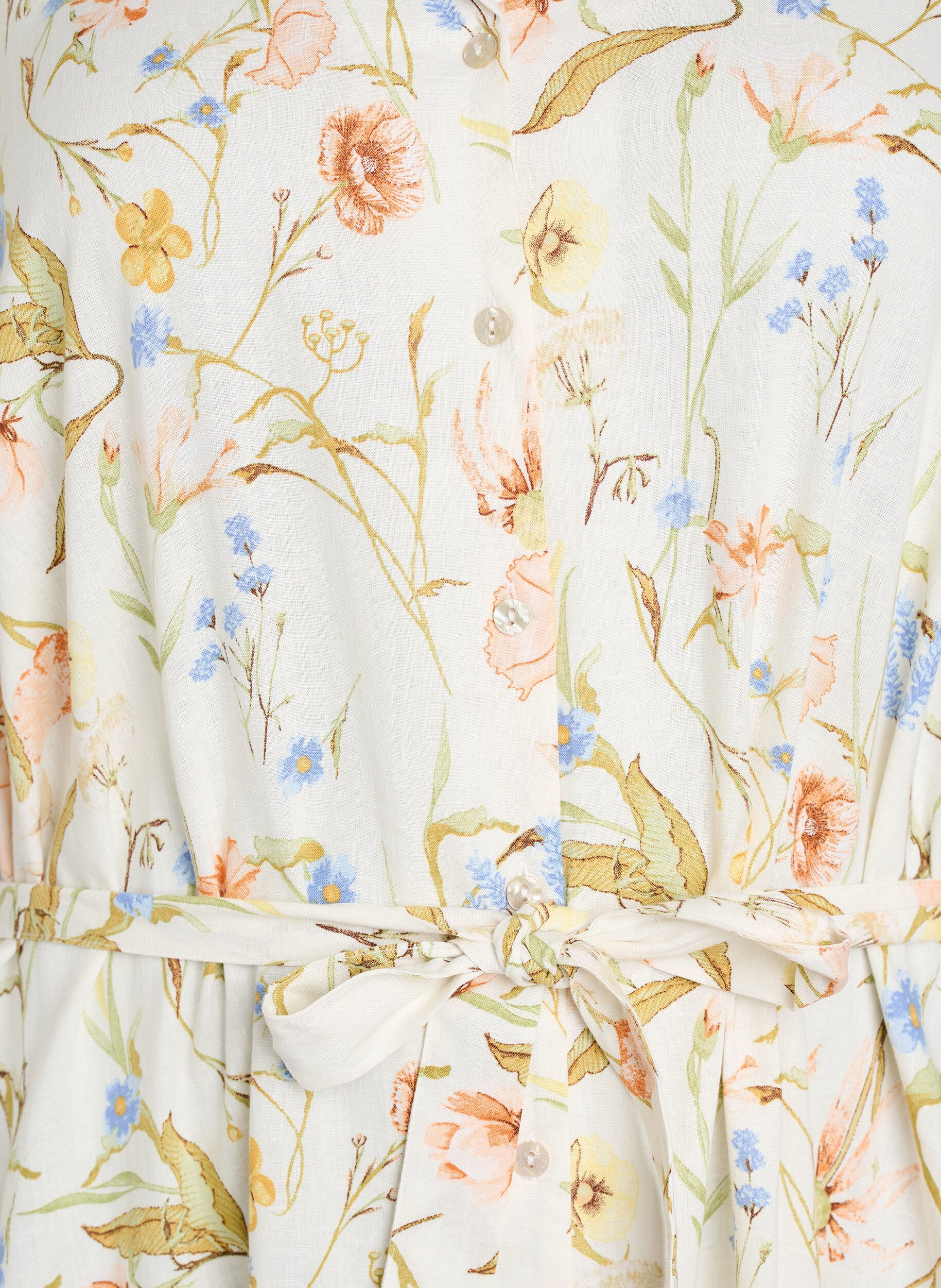 Zizzi Skjortkl&auml;nning i linne och viskos med ett knytsk&auml;rp, Vanilla, Packshot image number 2