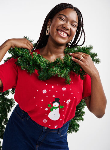 T-shirt med jultryck och paljetter, Tango R. W. Snowman, Image image number 0