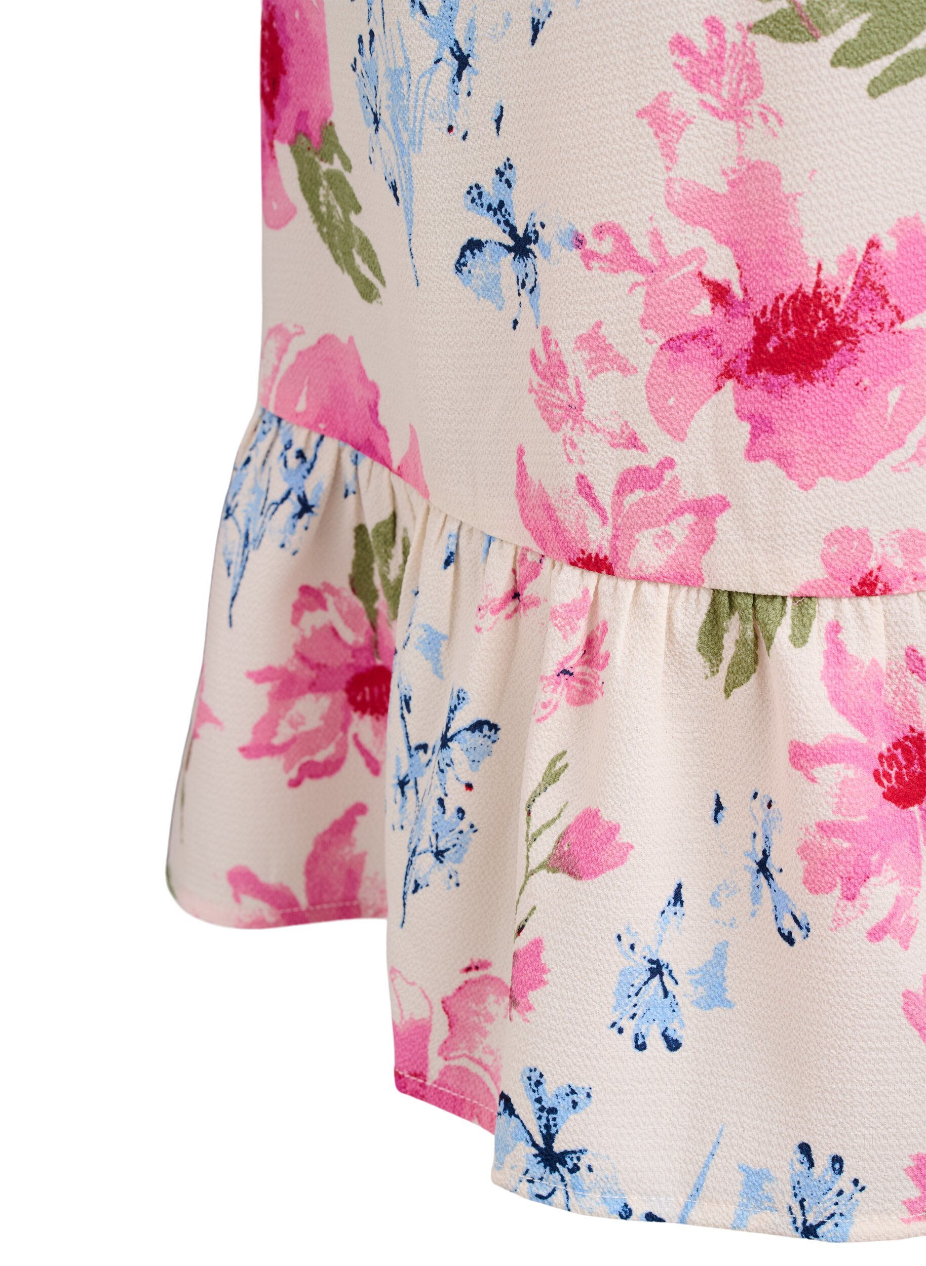 ZizziOmlottkl&auml;nning med blomm&ouml;nster och korta &auml;rmar, Vit, Packshot image number 3