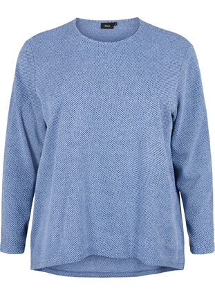 Melange blus med rund hälsning och långa ärmar, Blue Bonnet, Packshot image number 0