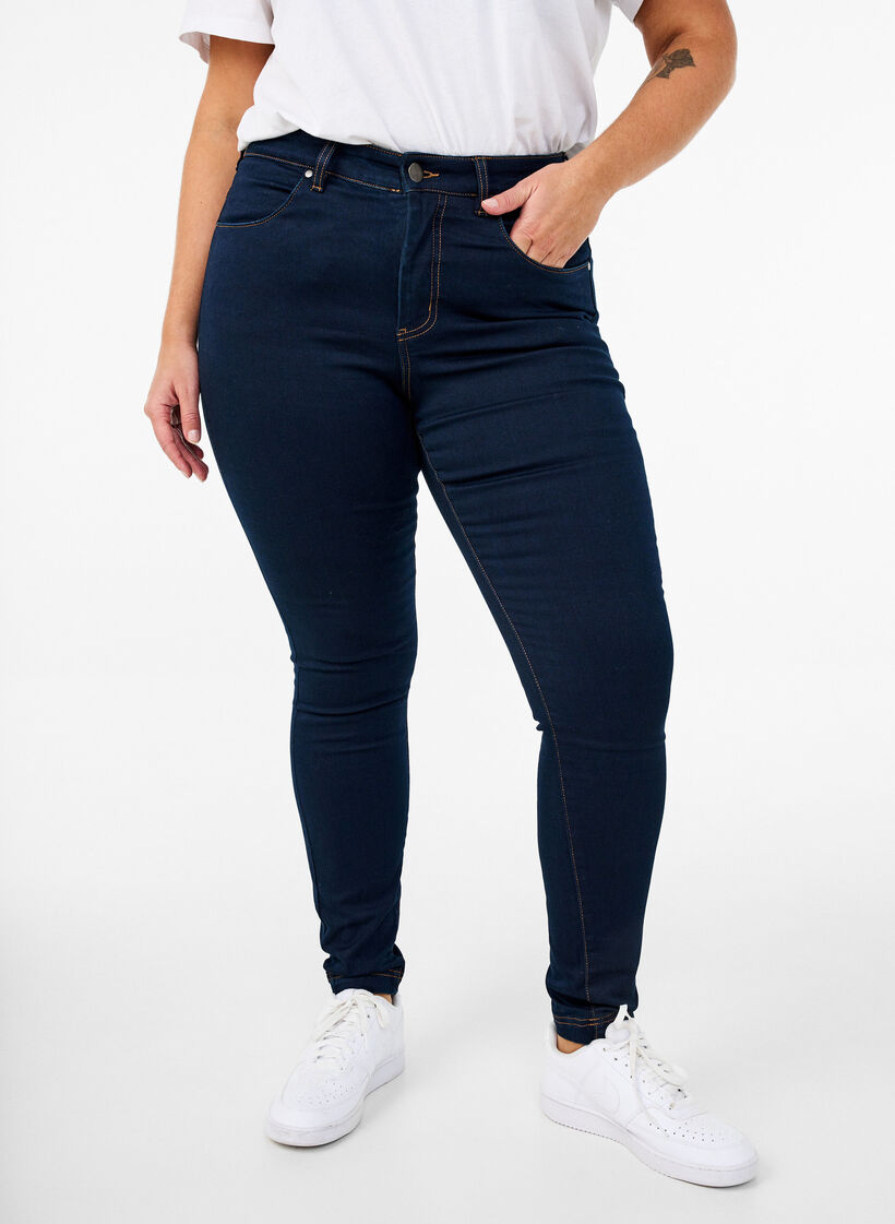 Super slim Amy jeans med h&ouml;g midja, Unwashed, Model image number 2