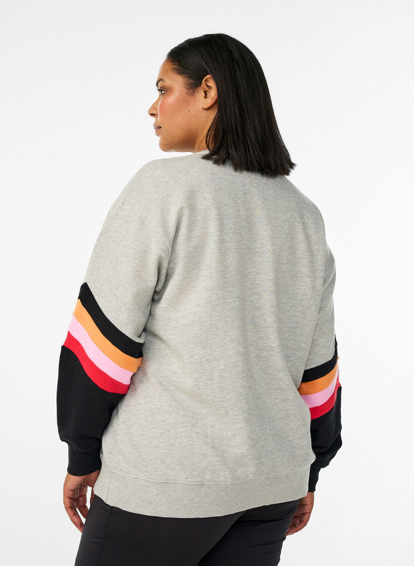 L&ouml;s sweatshirt med kontrastdetaljer p&aring; &auml;rmarna, Gr&aring;, Model image number 2