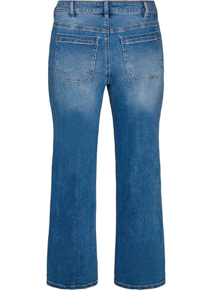 Raka jeans med en l&auml;tt sliten look, Bl&aring;, Packshot image number 1