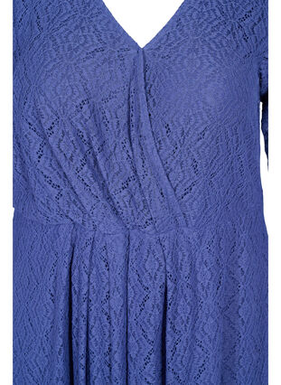 Spetsklänning med v-ringad hals och 3/4-ärmar, Deep Cobalt, Packshot image number 2