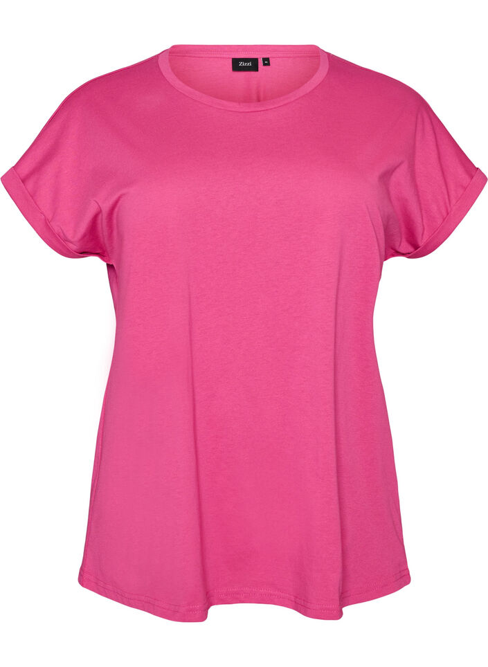 Kort&auml;rmad t-shirt i bomullsmix, Rosa, Packshot image number 0