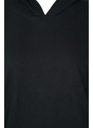 Bomullströja med huva och längre passform bak än fram, Black, Packshot image number 2