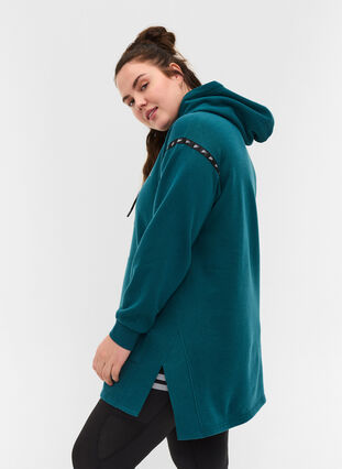 Lång sweatshirt med slits och ficka, Deep Teal, Model image number 1