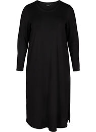 Enfärgad klänning med långa ärmar och slits, Black