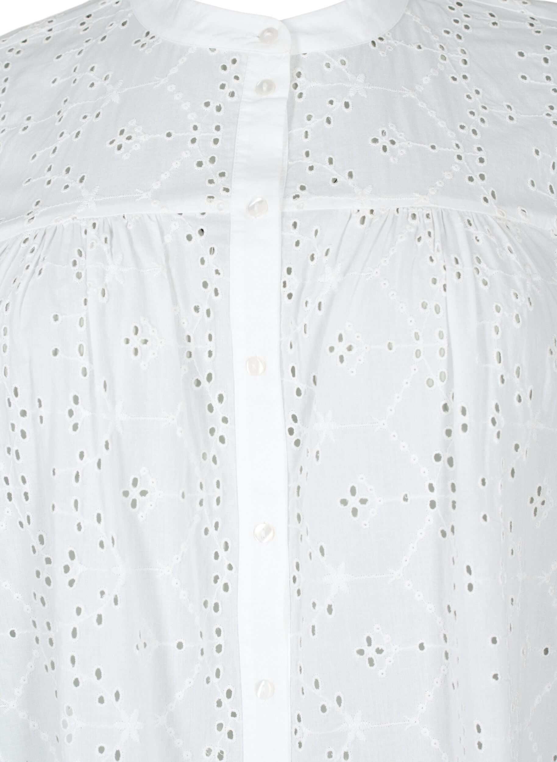 Zizzi Skjortkl&auml;nning i bomull med anglaise-broderier, Bright White, Packshot image number 2