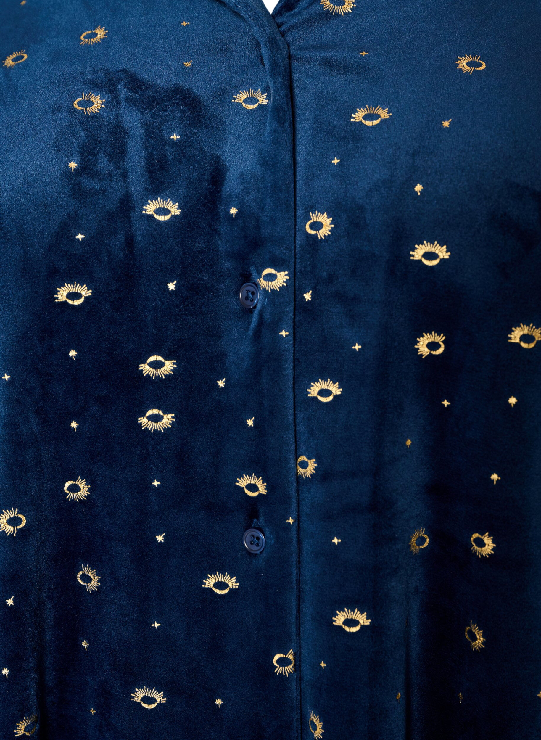ZizziPyjamasskjorta i velour med helt&auml;ckande m&ouml;nster, Bl&aring;, Packshot image number 2
