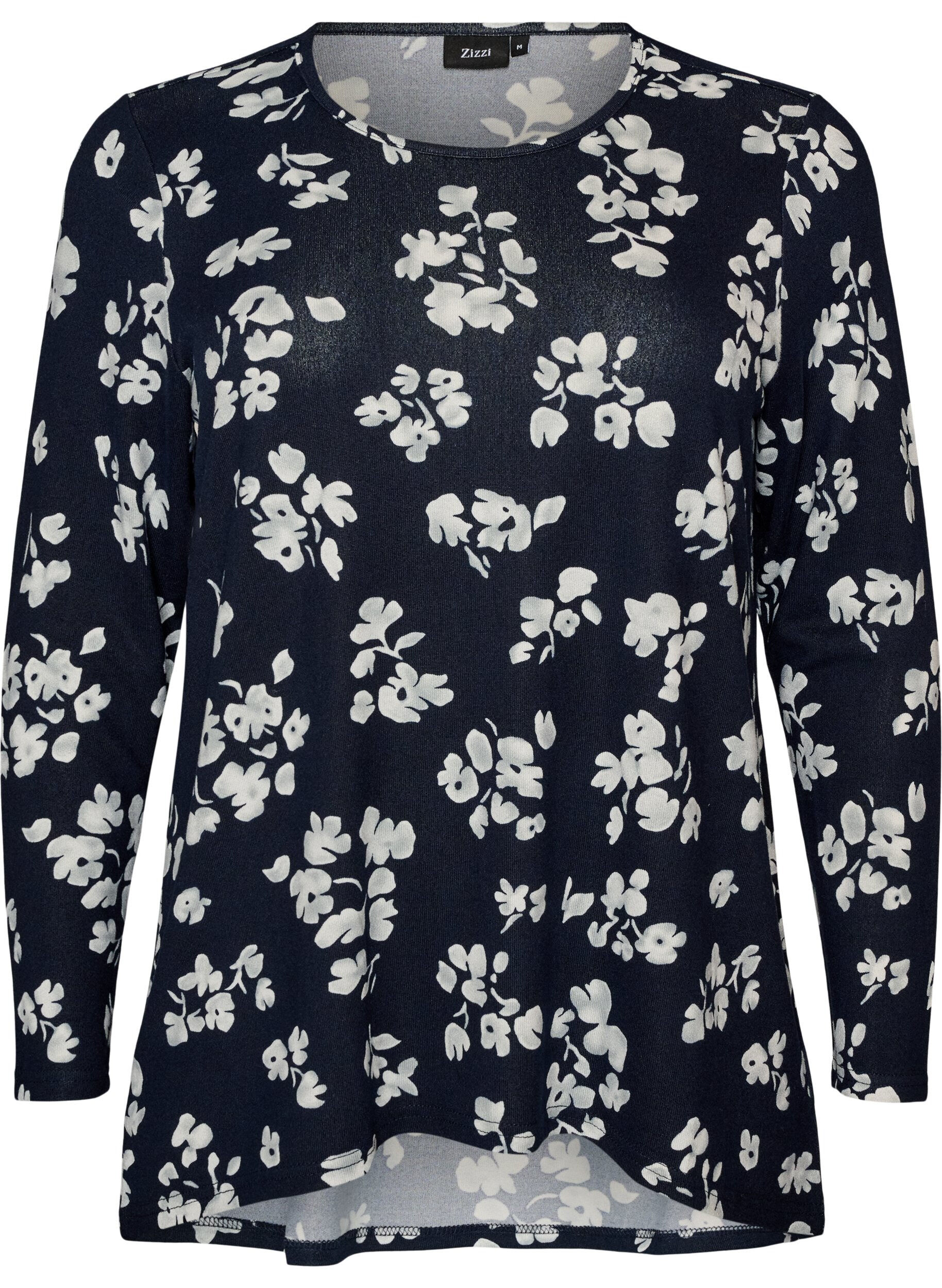 ZizziBlommig blus med l&aring;nga &auml;rmar, Bl&aring;, Packshot image number 0