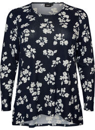 Blommig blus med l&aring;nga &auml;rmar, Bl&aring;