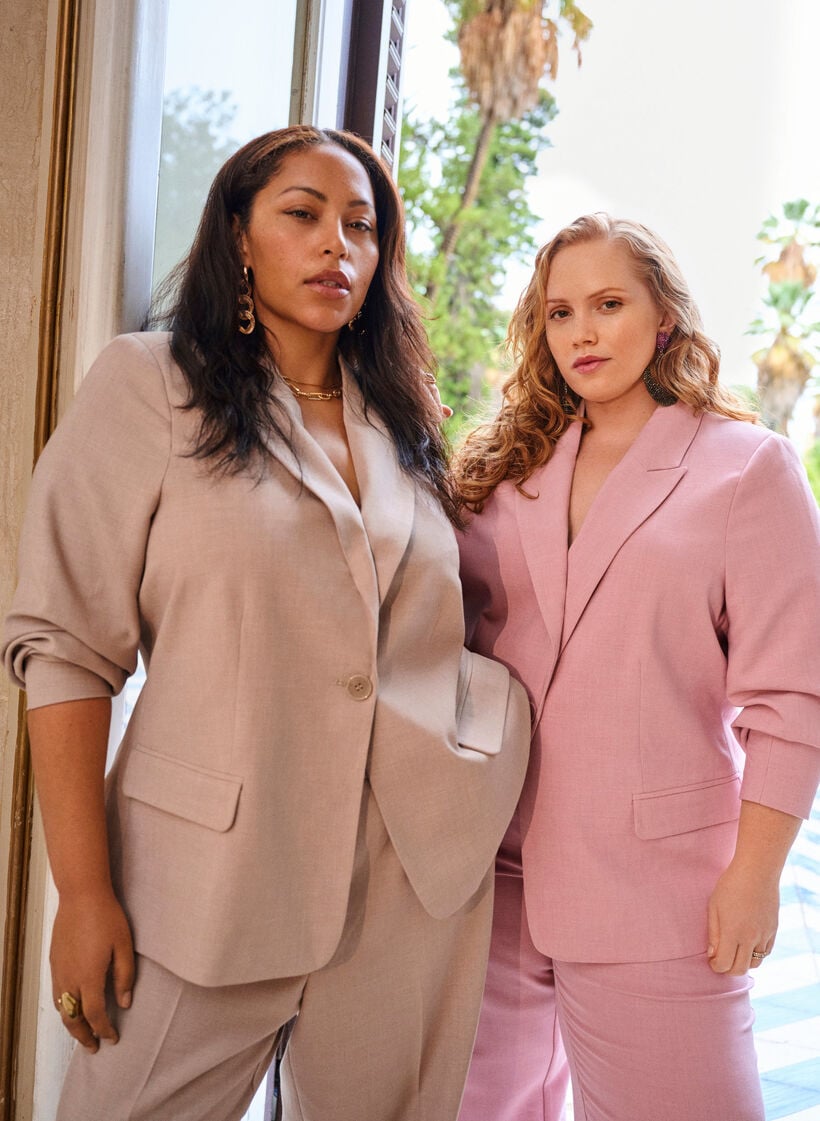 Klassisk blazer med enkelkn&auml;ppning och fickor, Rosa, Image