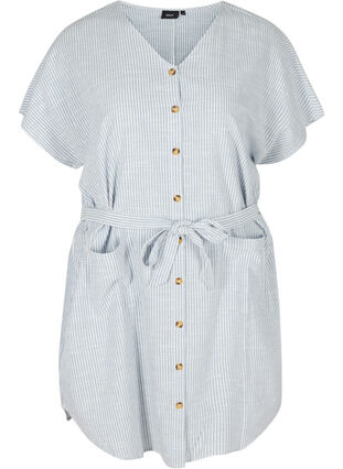Randig skjortklänning i bomull med fickor, Country Blue Stripe, Packshot image number 0