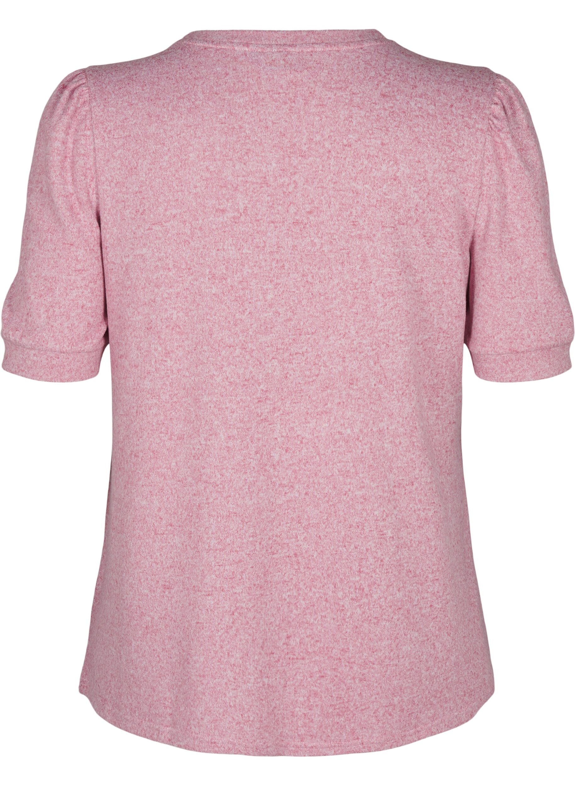 Zizzi Blus med knappdetalj och korta puff&auml;rmar, R&ouml;d, Packshot image number 1