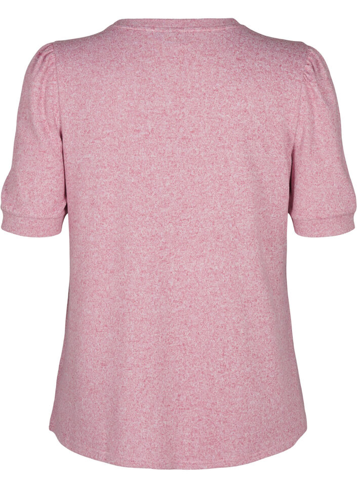 Blus med knappdetalj och korta puffärmar, Röd, Packshot image number 1