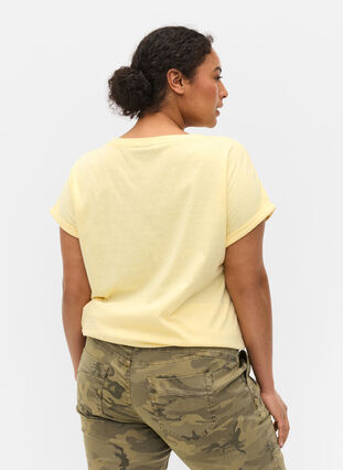 Melerad t-shirt i bomull, Pale Banana Melange, Model image number 1