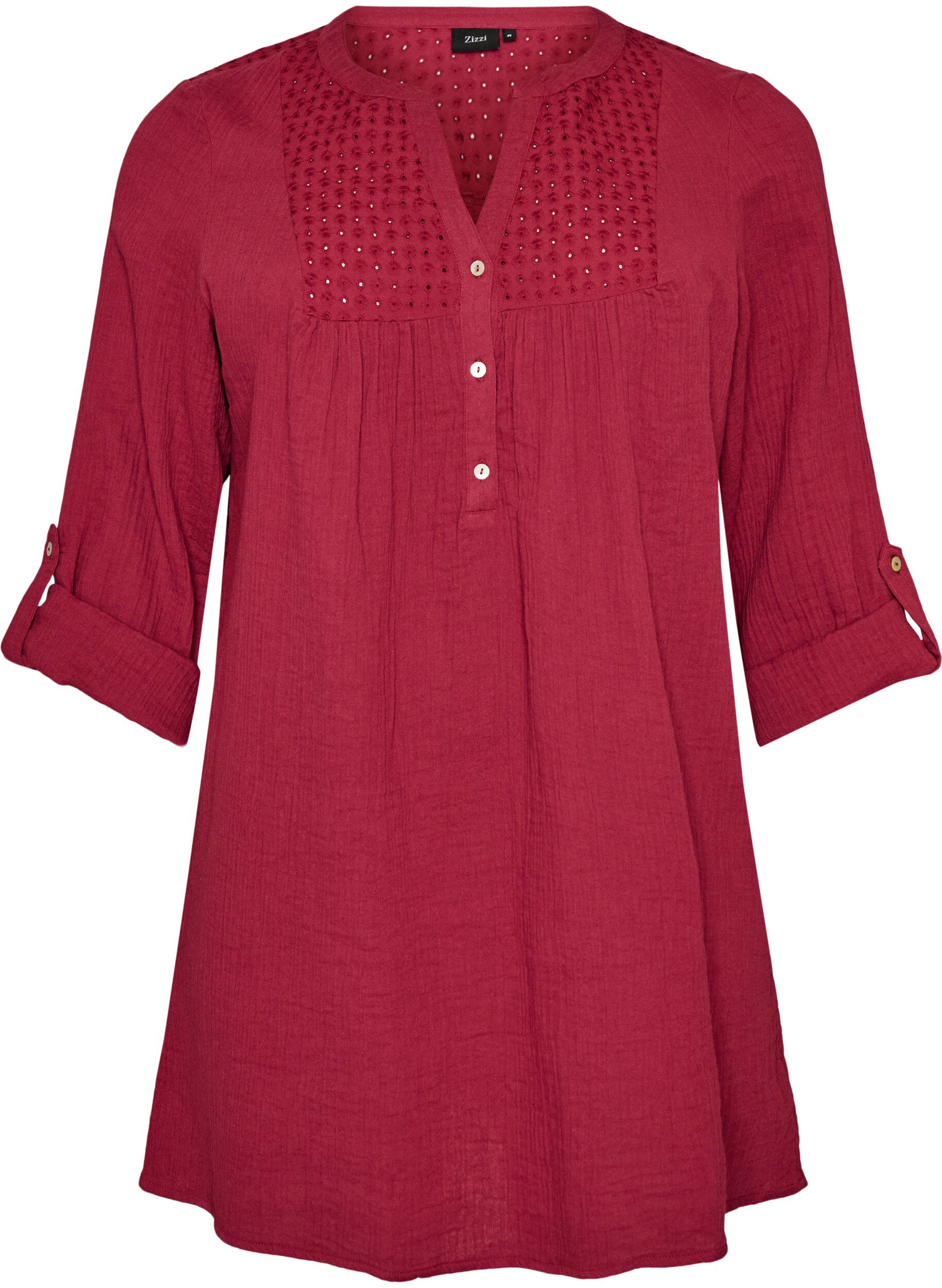 ZizziTunika i bomullsmuslin med broderie anglaise, R&ouml;d, Packshot image number 0