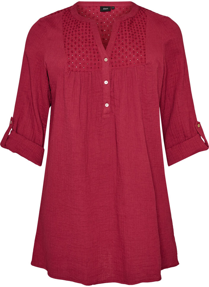 Tunika i bomullsmuslin med broderie anglaise, R&ouml;d, Packshot image number 0