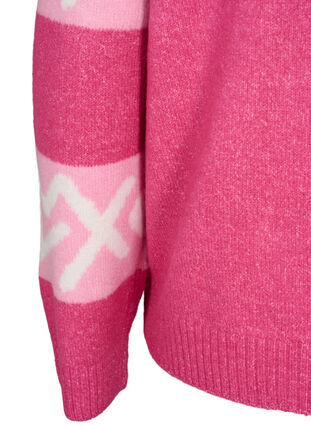 Randig stickad tröja med grafiskt mönster, Raspberry Rose Comb, Packshot image number 3