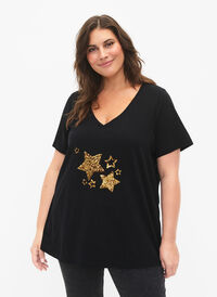 T-shirt i bomull med paljetter, Black W. Star, Model