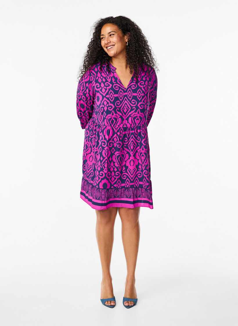 Kort A-linjeformad klänning med tryck, Night Sky AOP, Model image number 2