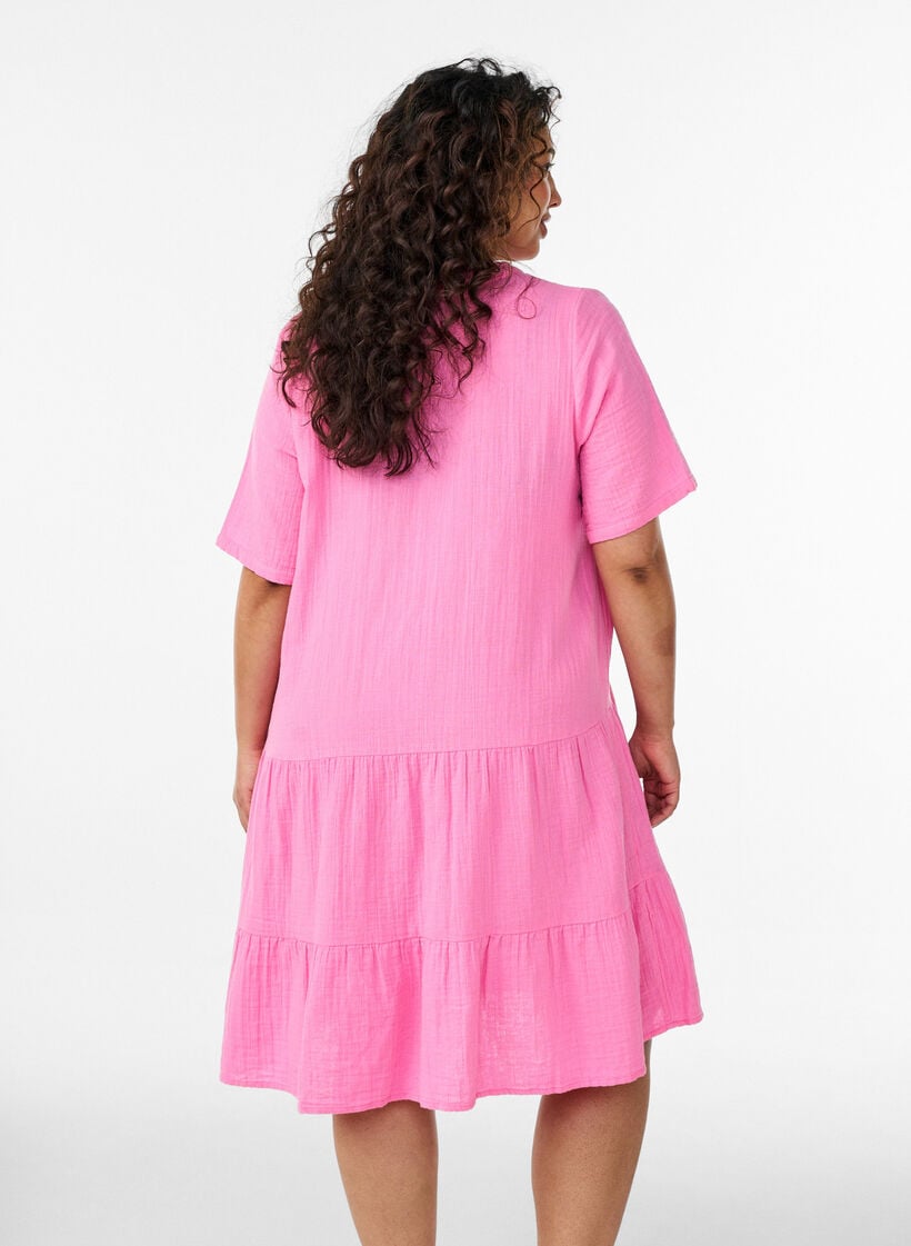 Kort a-linjeformad kl&auml;nning i bomullsmuslin, Rosa, Model image number 2
