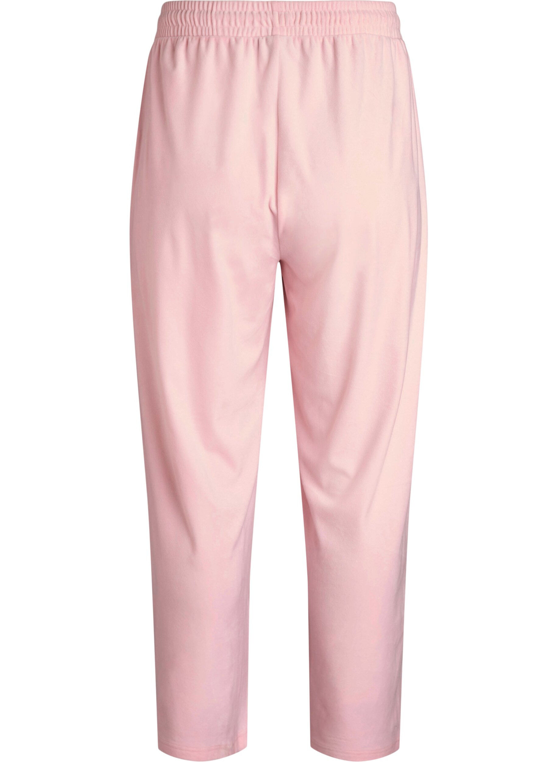 Zizzi L&ouml;sa byxor i velour med h&ouml;g midja och fickor, Rosa, Packshot image number 1