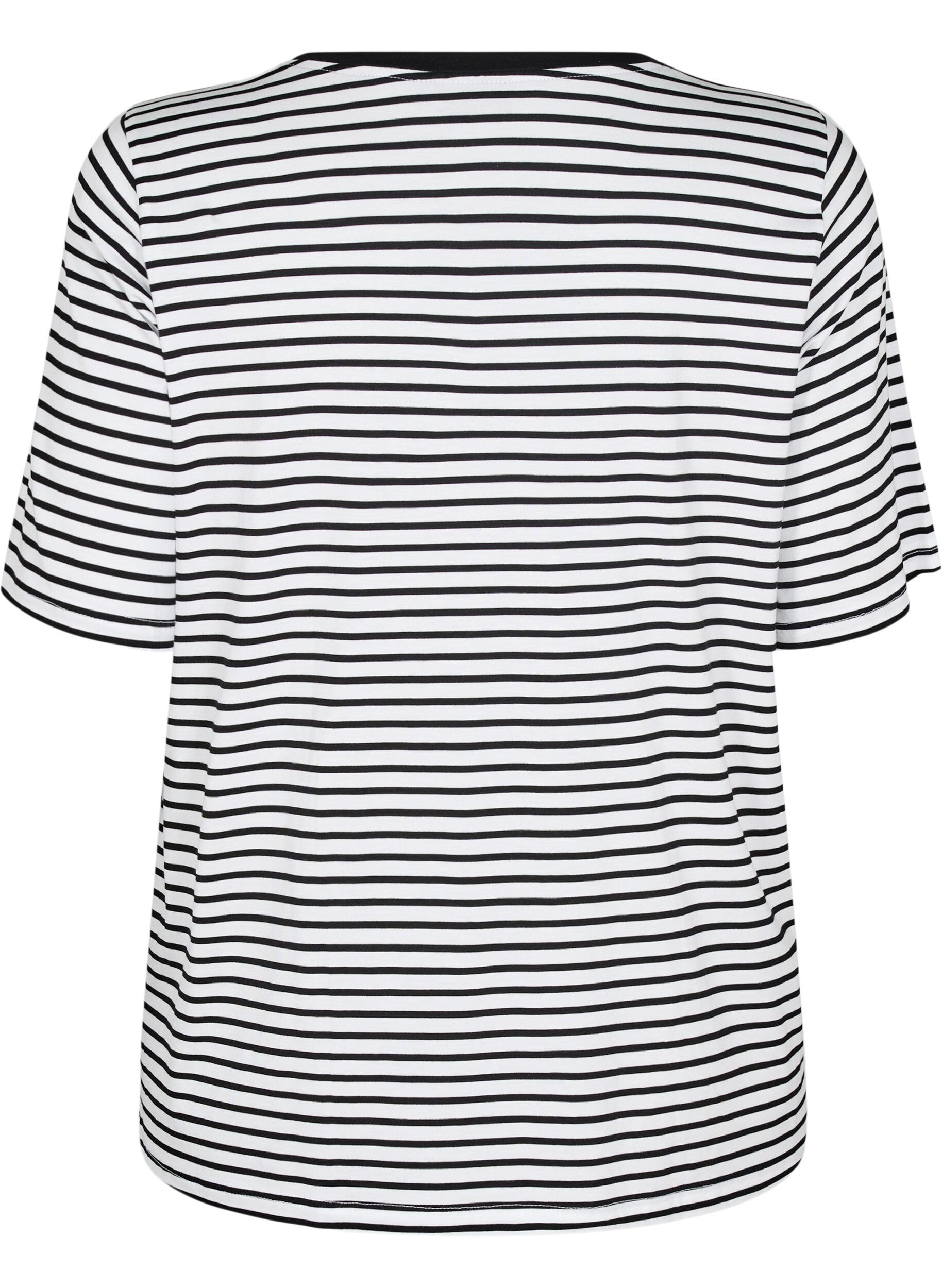 Zizzi T-shirt i TENCEL&trade; Lyocell med r&auml;nder, Vit, Packshot image number 1